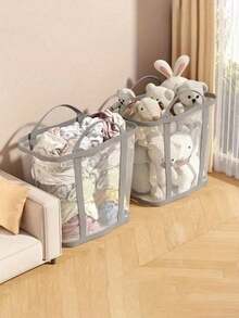 1pc Multi-Functional Foldable Mesh Laundry Basket With Handle - Portable Storage Bag, Space-Saving, Suitable For Clothes, Home, Laundry Room, Bathroom, Room, Dorm, Travel - Rectangular, Laundry Room Accessory | Pop-Up Dirty Clothes Basket | Durable Fabric Basket, Rectangular Laundry Basket | Large Capacity, 4 Color Options