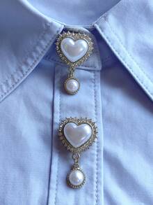 2 Pcs/Set Elegant Pearl Geometry Button Covers, Shirts Button Cover Clip On Button Covers Fashion Crystal Cufflinks Cover, Suitable For Tuxedo And Wedding Dresses Decoration - Gold - View 8