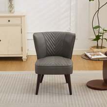Grey Genuine Leather Living Room Lounge Chair Without Armrests – Solid Rubberwood Base, Modern Comfort Chair - 灰色 - 查看 7
