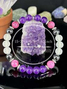 1pc/Natural Amethyst, Rose Quartz, Moonstone Bracelet, 8mm Beaded Elastic Bracelet, Bohemian Style Women's Bracelet, Relieves Stress, A Perfect Gift For Her - White - View 4