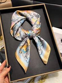 1 chiếc khăn vuông/khăn bandana họa tiết hoa nhí trang nhã, kích thước 70cm, dành cho nữ, phù hợp cho phong cách thường ngày, đường phố, che nắng ngoài trời, hoặc làm phụ kiện đội đầu. - Màu Mù tạt vàng - Xem 5