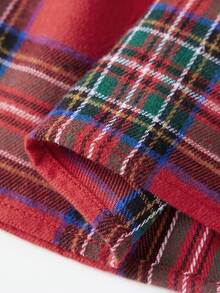 Vestido de verano para mujer, manga corta abullonada, cuello en V, estampado a cuadros, corte holgado, estilo línea A - Rojo - Ver 6