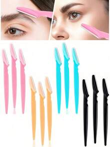 20pcs Long Handle Eyebrow Trimmer, Facial Shaver For Men And Women, Sharp Hair Removal Knife, Facial Skin Smoothing Tool, Ergonomic Long Handle Eyebrow Trimmer, Sharp Hair Removal Knife With Anti-Scratch Guard - Multicolor - View 3