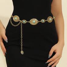 Vintage Carved Floral Pattern Waist Chain, Exaggerated High-End Elegant Waist Belt, Bohemian Zinc Alloy