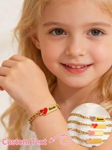 Personal Cute Heart Mermaid Kids Custom Name Stainless Steel ID Bracelet Valentine'S Day Birthdays Party Gift - Gold - View 2