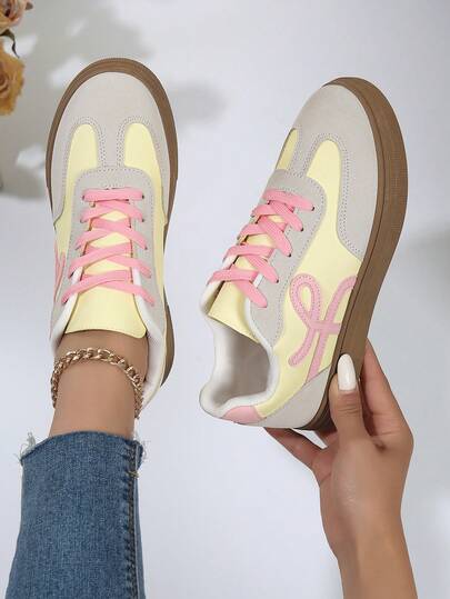 Women's Spring/Autumn New Casual Shoes, Waterproof Non-Slip Easy To Clean Round Toe Low-Top Comfortable Versatile Small White Shoes, Color Block Sporty Casual Shoes, Retro Style Sneakers, Fashionable All Season