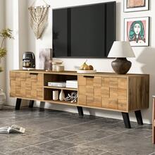 Modern TV Unit With 2 Doors And 2 Open Compartments – 160.5 X 35.5 X 45 Cm - Wood Color + Particleboard - View 2