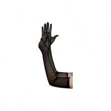 Women's Long Stretchy Mesh Tulle Sheer Gloves Costume Wedding Opera Halloween Party 1920's Dance Gloves - 黑色 - 查看 3
