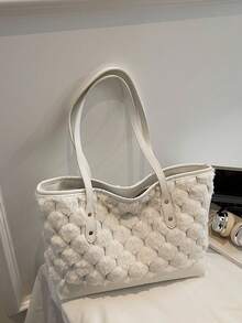 女士休闲大容量手提包，新款时尚百搭通勤单肩包 - 白色 - 查看 10