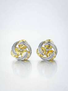 1pair Fashion Unique Silver Color Yellow Cubic Zirconia Stud Earrings For Women's Wedding Jewelry Accessories Party Daily Wear Gifts - Hoa tai - Xem 7