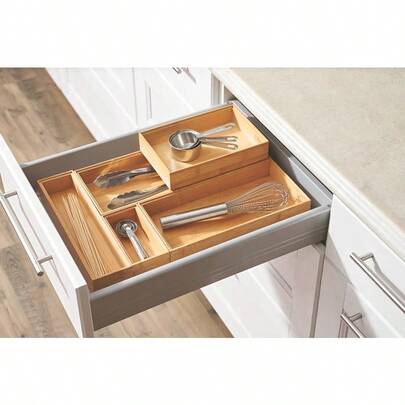 Bamboo Drawer Organizer 5pc Set, 17.9Wx 14.96Dx1.97H In, Natural Bamboo Color