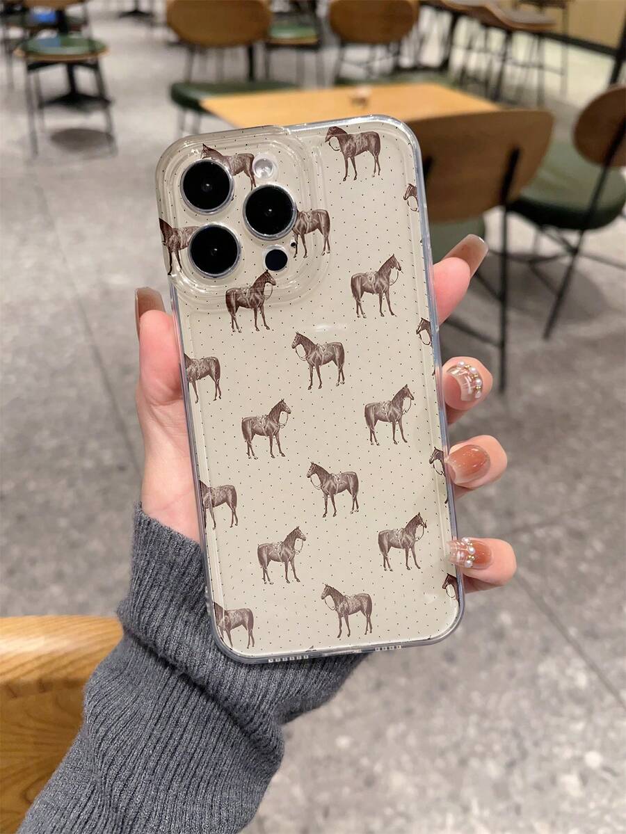 1pc Minimalist Horse & Black Polka Dot Pattern Shockproof TPU Phone Case, Compatible With Iphone, Galaxy, Provides Lens Protection And Can Be Used As A Protective Cover, Great For New Year, Christmas, Halloween Or Valentine's Day Gift - Multicolor - View 1