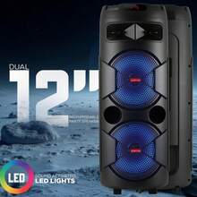 Dazone Bluetooth Speaker Wireless Portable Dual 8" Woofer / Dual 12-In Subwoofer Party PA Suond System Speaker Heavy Bass With Microphone, Remote Control, TWS, AUX, FM, LED - Black-Dual-12" Woofer - 查看 12