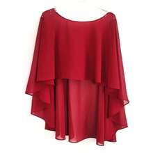 1 件女士椭圆形雪纺披肩，适合搭配晚礼服、拍照、典礼、舞台表演、化妆、舞会、主持人、防晒、假日披肩。 - 酒紅色 - 查看 7