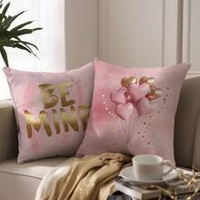 Valentine's Day Pillow Cover - 'Belongs To Me' With Golden Glitter Heart And Romantic Balloon Design, Single-Sided Printed, Envelope Closure, 18x18 Inch For Porch, Patio, Farmhouse, Living Room, Sofa, Bed, Car, Western Bedroom Decor & Daily, Festivals, Parties Decor, Ideal For Valentine's Day Decorations - 樣式 1 - 查看 6