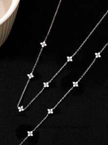 2件套925纯银项链+手链套装，四叶草项链，女士首饰套装，适合婚礼派对，百搭设计，日常佩戴亦可，高品质配饰