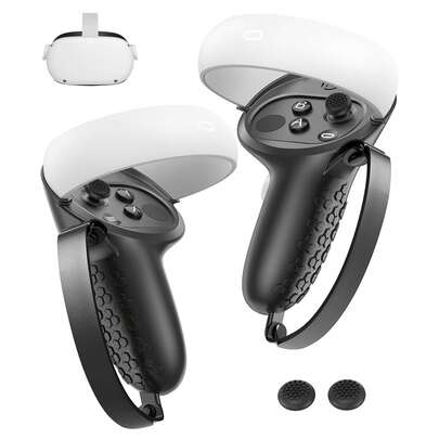 Silicone Grip Cover With Adjustable Wrist Strap, Non-Slip Handle Accessories For Meta/Oculus Quest 2 Controllers