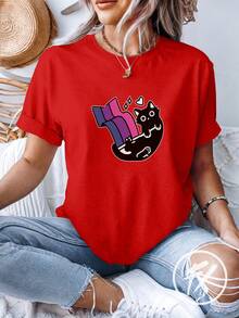 Women's T-Shirt Cat Flag Bi Print LGBTQIA+ REF 3312 Fluxo FX - Đỏ - Xem 4
