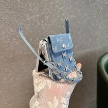 Compatible With Samsung Galaxy Z Flip7, Galaxy Z Flip6 Phone Case, Blue Denim Bow Tie Design With Lanyard, Card Holder, Protective Cover, Foldable, Shock-Resistant, Cushioned, Slim, Lightweight, Anti-Slip, Foldable Phone Case, Protective Cover Compatible With Galaxy Z Flip5, Galaxy Z Flip7 FE - Multicolor - View 3