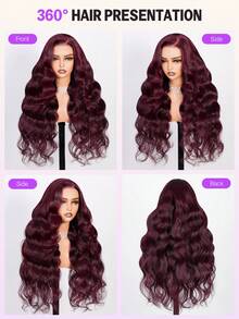 MEGALOOK 无胶深梅色 6x5 蕾丝波浪卷假发，100% 真人发丝 - 180% 密度透明蕾丝闭合假发，预剪蕾丝无胶假发，隐形结，30 英寸长假发，紫色真人发丝 - 新手友好，自然逼真，日常佩戴，适合办公室、僵尸新娘、万圣节派对、Y2K 风格、度假装扮、户外角色扮演、校园、学校假期、圣诞节派对、婚礼、节日等场合，适合女性佩戴 - S99JB - 查看 6