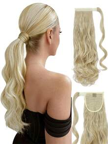 马尾假发片，卷曲波浪造型，夹式假发，环绕式长马尾假发片，合成纤维接发，女士适用，18英寸/24英寸 - 彩色 - 查看 27