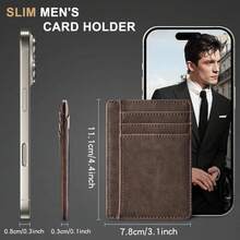 Cartera de Cuero Genuino con Bloqueo RFID, Tarjetero Retro Delgado, Carteras Minimalistas de Cuero Crazy Horse para Bolsillo Frontal - Café FM 8903 - Ver 4