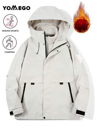 YOMEGO Women's Waterproof Ski Jacket, 3 In 1Warm Winter Snow Coat, Mountain Windproof Hooded Raincoat Jacket,Outdoor Clothing, Solid Color, Long Sleeve, With Zipper Pockets, For Winter Sports,Fleece,Skiing