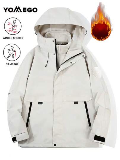 YOMEGO 女士防水滑雪服，三合一保暖冬季雪地外套，防风连帽雨衣，户外服装，纯色，长袖，带拉链口袋，适合冬季运动，抓绒面料，滑雪