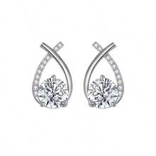 2 Pairs S925 Sterling Silver Cubic Zirconia Stud Earrings, Elegant Teardrop Design Earrings