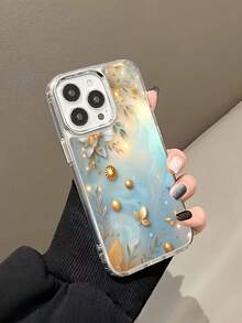 Estuche para teléfono con detalles florales dorados Compatible con estuches para teléfonos   17  16 Pro Max  15 Pro Max  13 y  12 Hecho de material TPU a prueba de caídas, resistente al desgaste y cómodo de sostener Un gran regalo para familiares, amigos, seres queridos, novios, novias y para Navidad - Plateado - Ver 4