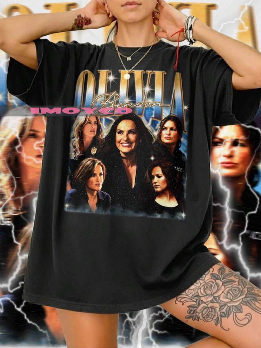 Olivia Benson Vintage Style Sweatshirt, Fan Gift Tee - 黑色 - 查看 1