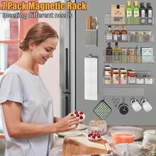 YQQ Estante magnético para especias para refrigerador paquete de 7 estantes magnéticos 100% metal organizador de especias de cocina con estante de gancho soporte para toallas de papel organizador de2179 - Gris - Ver 6
