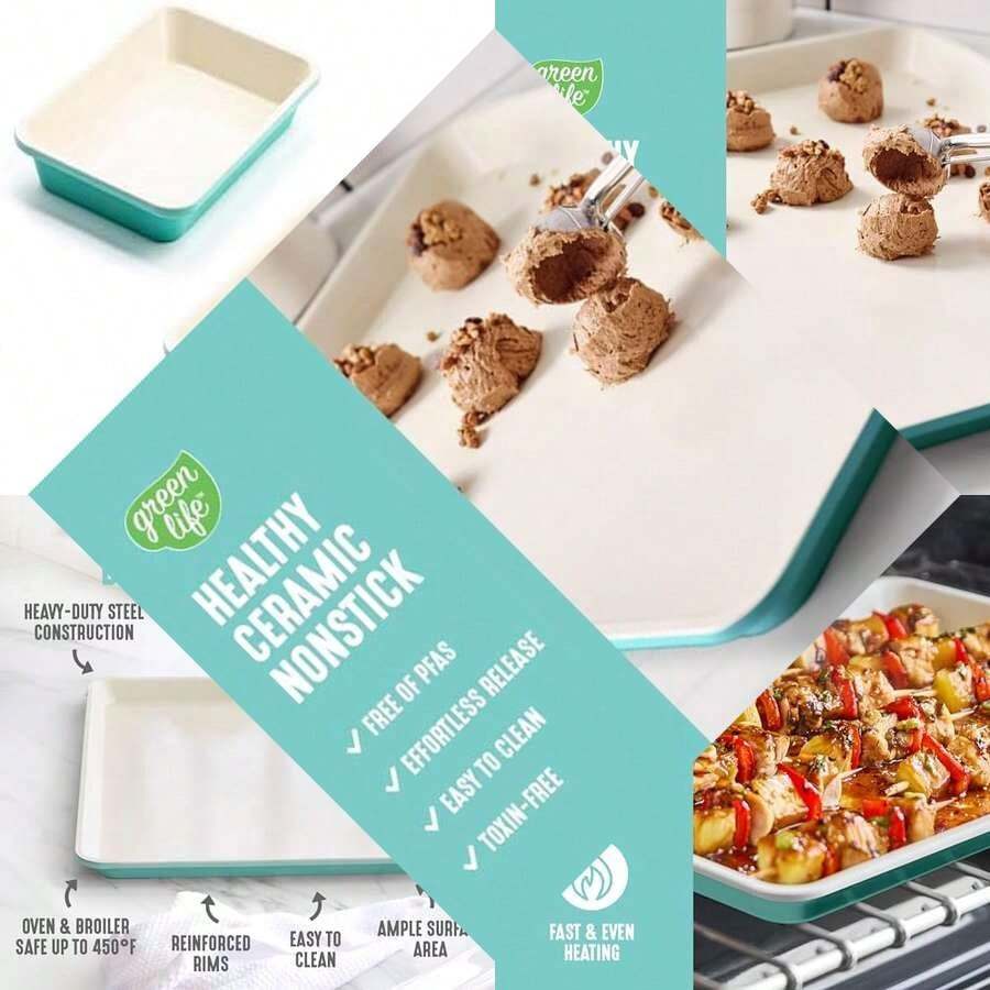 Healthy Ceramic Non-stick Pan Set for Cooking, Turquoise Color, PFAS Free - Turquesa - Ver 1
