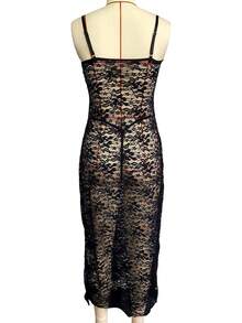 Conjunto De Lencería Sexy Para Mujer, Encaje Floral, Transparente, Con Abertura Alta, Camisola Larga Y Pantalones, Conjuntos De Ropa Interior Exótica - Multicolor - Ver 4