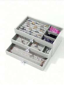 1pc Luxury Diamond Pattern Lockable Jewelry Box, Multi-Layer Jewelry Storage Box, Earring Organizer, Vanity, Bedroom Accessory, Home Organization & Storage, Room Decor, Gift For Women - Multicolor - View 13