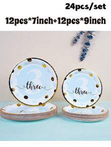 12/24/48 Set, Suitable For 1st, 2nd And 3rd Birthday Parties, Birthday Theme Parties, Includes Heat Press Pattern Paper Plates, Party Plates, Paper Plates. Includes 7-Inch And 9-Inch Plates, Accommodates Up To 48 People Gathering, Picnic Supplies, Birthday Party - Multicolor - View 18