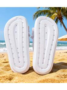 New Arrival Elegant Stylish Flip Flops - Bowknot & Golden Bear Decoration, Comfortable Touch, Lightweight & Non-Slip, Cool & Breathable, Suitable For Spring & Summer Beach Vacation, Home Leisure Sandals & Outdoor Activities Sandals, Couple Sandals & Men's Sandals & Women's Sandals - trắng - Xem 6