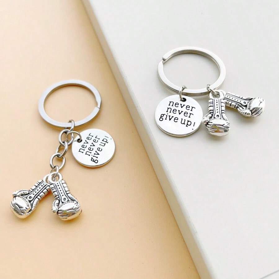 1 pieza/2 piezas/5 piezas Llavero metálico con guante de boxeo 3D realista, llavero inspiracional "Nunca te rindas" con espíritu deportivo, recuerdo de club deportivo, regalo para amigos y familiares atletas de boxeo