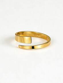 MONALLY 18K Gold Plated Stainless Steel Adjustable Open Ring, Minimalist Fashion Stackable Design, Hypoallergenic & Delicate For Daily Wear - Yellow Gold - View 8