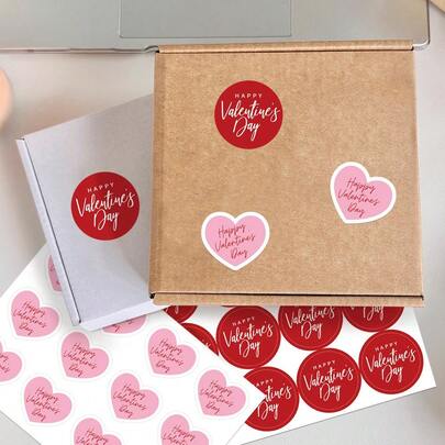 240 piezas/Paquete (1 hoja con 12 piezas, 20 hojas en total) Pegatinas decorativas para el empaquetado de regalos del Día de San Valentín, Feliz Día de San Valentín, con diseños de corazones y círculos, pegatinas adhesivas