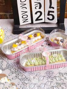 20pcs Mini Toast Mold Set (With Lid & Spoon), Stainless Steel Cupcake Liners, Reusable Cake Cookie Molds, Pudding Mold, Baking Tools, Pink, 6.8oz, Rectangular Aluminum Baking Pan - Multicolor - View 3