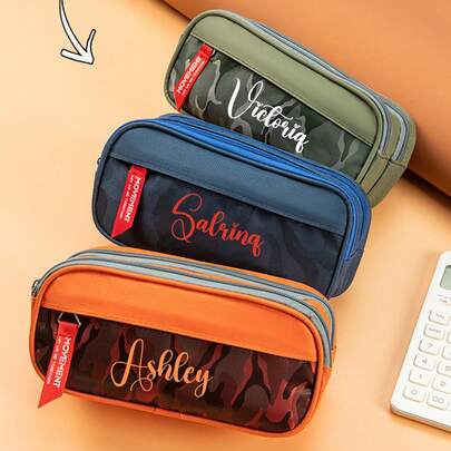 Hộp bút hai lớp cá nhân hóa, Túi đựng bút có thể tùy chỉnh chữ - Túi đựng văn phòng phẩm cá nhân hóa với tên tùy chỉnh, Hộp bút hai lớp cá nhân hóa, Hộp bút dung tích lớn tùy chỉnh, Hộp đựng văn phòng phẩm tối giản, Thích hợp cho trường học/văn phòng/du lịch