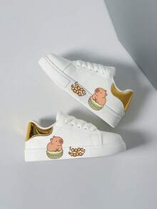 Kids' Casual Sneakers, Spring/Autumn, Girls & Boys Cartoon Print Breathable Soft Bottom Student Shoes - Gold - View 3