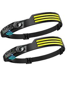 Pacotes de 1/2/3 Faróis de LED recarregáveis – Faróis USB de alta potência, holofote COB e sensor de movimento – feixe superbrilhante, ajustável, resistente à água – ideal para camping, trabalho, pesca, ciclismo, corrida