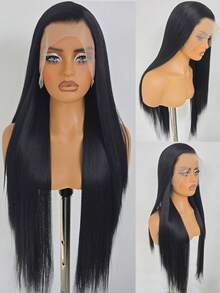 13x4蕾丝前置合成假发，预先拔毛，长直发，无需胶水，1B黑色，女士假发，26英寸，即插即用，适合初学者