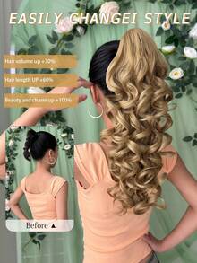 Tóc giả đuôi ngựa xoăn sóng sâu 18 inch màu nâu, tóc giả tổng hợp chịu nhiệt, thích hợp cho phụ nữ đội trong dịp Giáng sinh, Halloween, lễ hội âm nhạc, tiệc tùng và sử dụng hàng ngày. - Lanh nâu - Xem 3