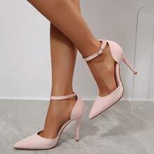 Women's Elegant Pointed Toe Stiletto Heels – Ankle Strap & Cutout Side Dress Pumps For Wedding, Party, Office & Daily Wear - Hồng - Xem 3