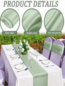 1pc/5pcs/10pcs Sage Green Satin Table Runner, Suitable For Hotel Events, Birthday Parties, Wedding Decor, Silk Table Runner, Party Table Runner - Sage Green - View 4
