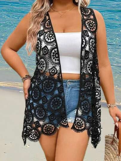 Áo tank top dài không tay ren móc cỡ lớn mới năm 2026