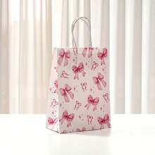 6pcs Pink Bow Theme Party Gift Bags - Elegant Paper Gift Bags With Handles, Suitable For Weddings, Bridal Showers, Birthdays And Special Occasions, Decorated With Pink Bows, Stars And Geometric Patterns, Wedding Party Favors | Dreamy Bow Design | Sturdy Handles Bags, Bridal Shower Gifts - Multicolor - View 7